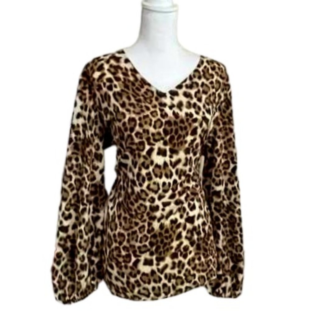 Oversized Animal Print Bishop Sleeves Top - Women - size XL